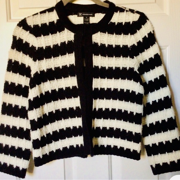 INC International Concepts Sweaters - INC International Concepts Black and Cream Striped Cardigan